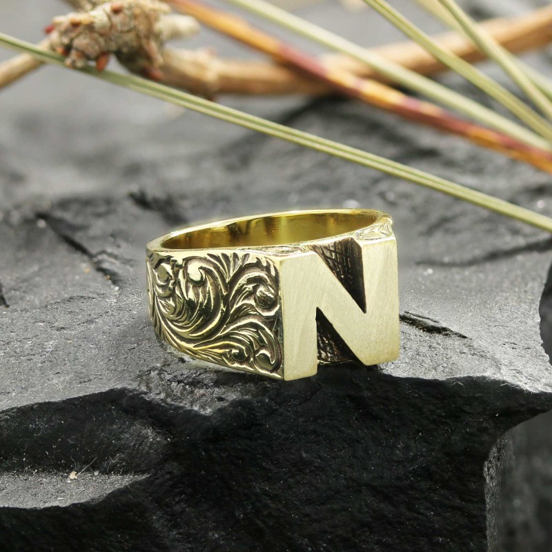 Sterling Silver Monogram N Bold Alphabet Women Ring