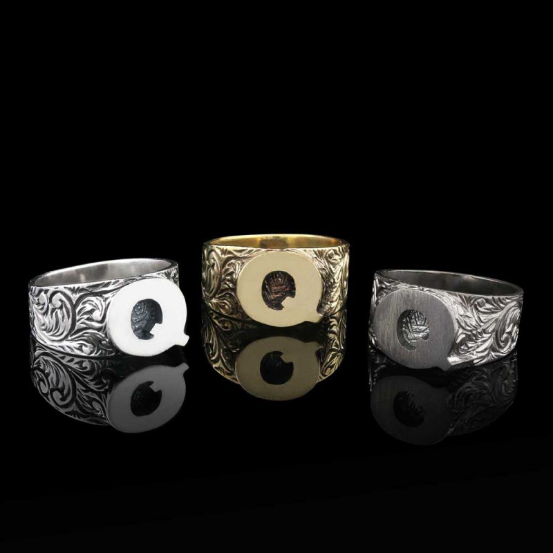 Sterling Silver Monogram Q Bold Alphabet Women Ring