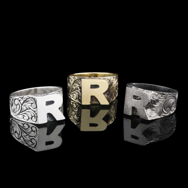 Sterling Silver Monogram R Bold Alphabet Women Ring