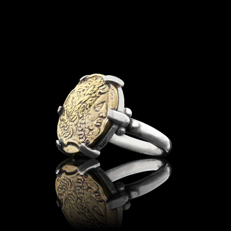 Sterling Silver Special Design Old Greek Coin Women Ring