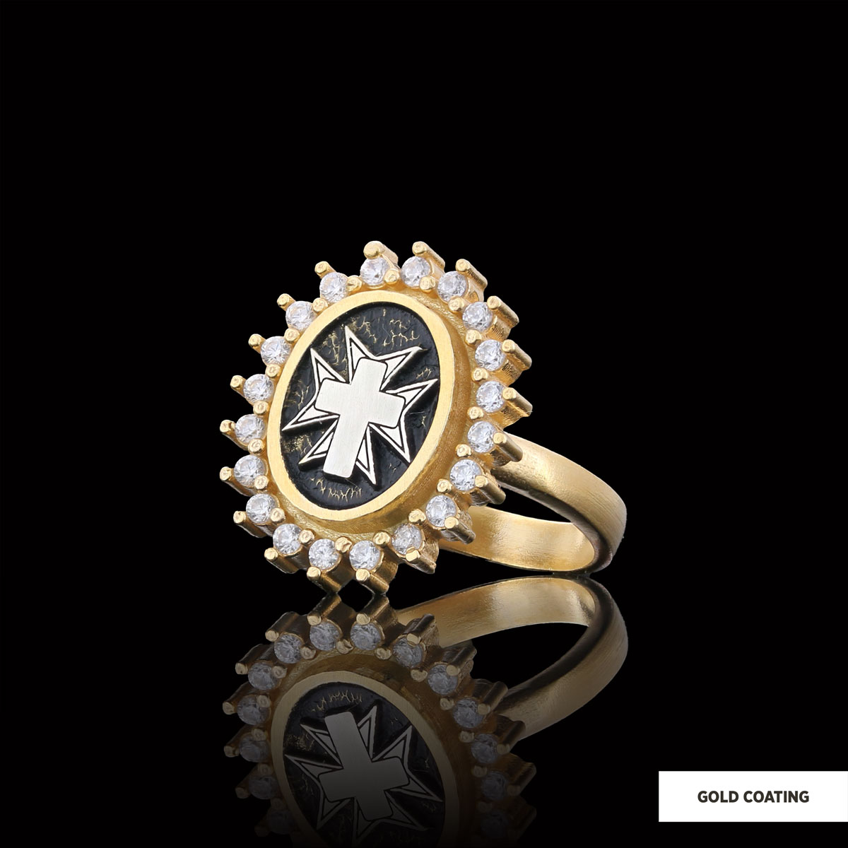 Stone Cross Silver Ring, Gold Plated Silver Christian Cross Stone Ring, Silver Oval Cross Ring, Christian Gift Stone Cross Silver Ring, Gold Plated Silver Christian Cross Stone Ring, Silver Oval Cross Ring, Christian Gift