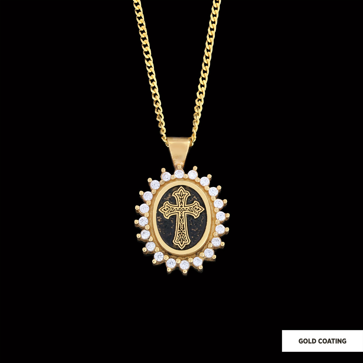 Stone Special Design Motif Cross Necklace, Gold Plated Silver Cross Christian Pendant, Rhodium Plated Stone Oval Silver Necklace Stone Special Design Motif Cross Necklace, Gold Plated Silver Cross Christian Pendant, Rhodium Plated Stone Oval Silver Necklace
