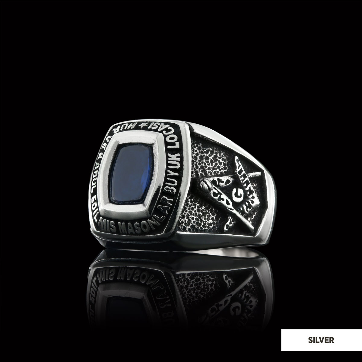 Stone Wiht Silver Masonic Ring, Signet Mason Ring, Mason Jewelry, Custom Mason Ring