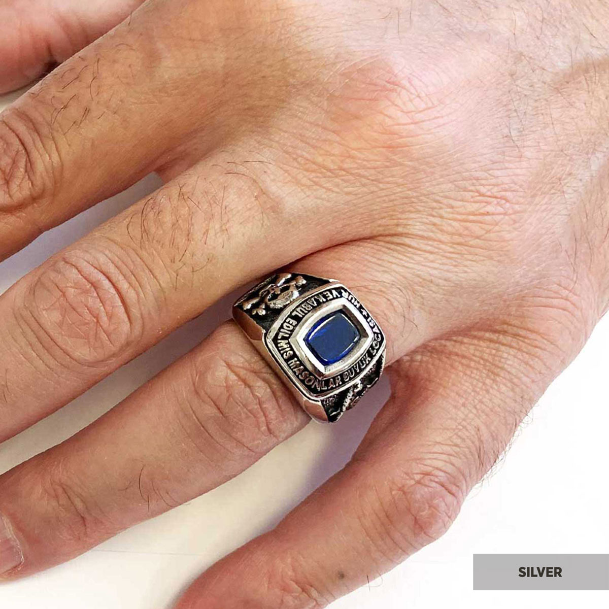 Stone Wiht Silver Masonic Ring, Signet Mason Ring, Mason Jewelry, Custom Mason Ring