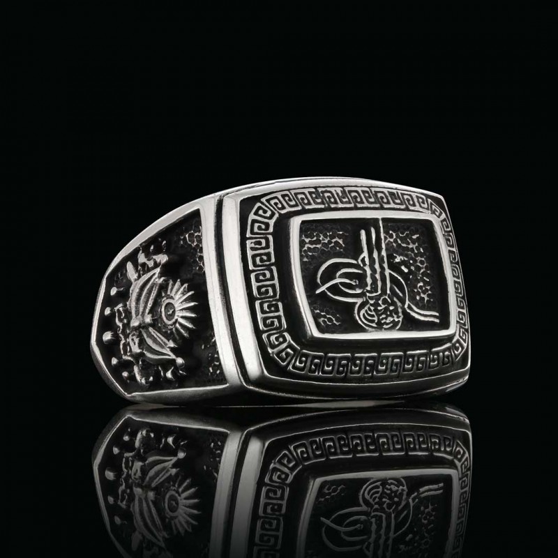 Stoneless Ottoman Tughra 925 Sterling Silver Ring Men