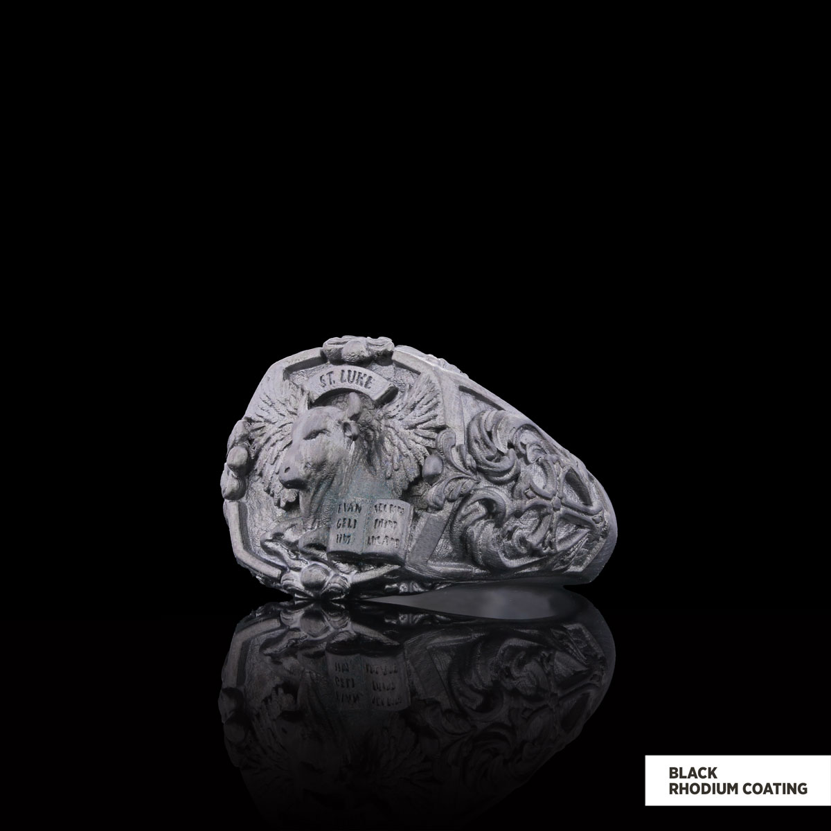 Taurus Of Saint Luke Apostle Evangelist Wings Signet Ring, 925 Sterling Silver Evangelist Winged Bull Symbol Ring, Christian Ring