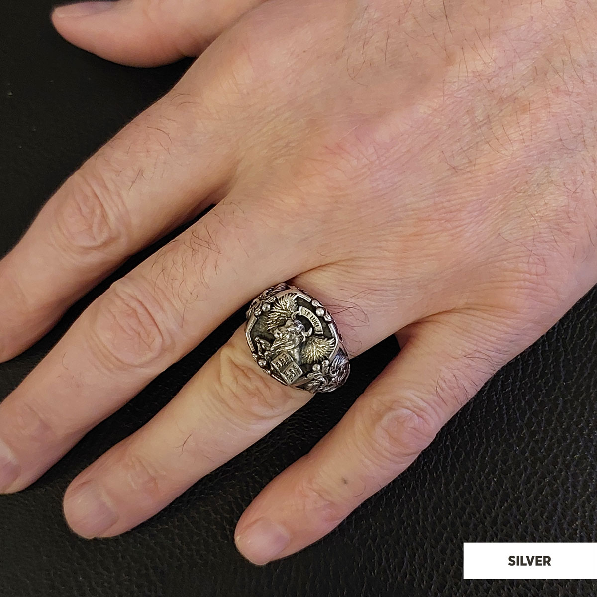Taurus Of Saint Luke Apostle Evangelist Wings Signet Ring, 925 Sterling Silver Evangelist Winged Bull Symbol Ring, Christian Ring