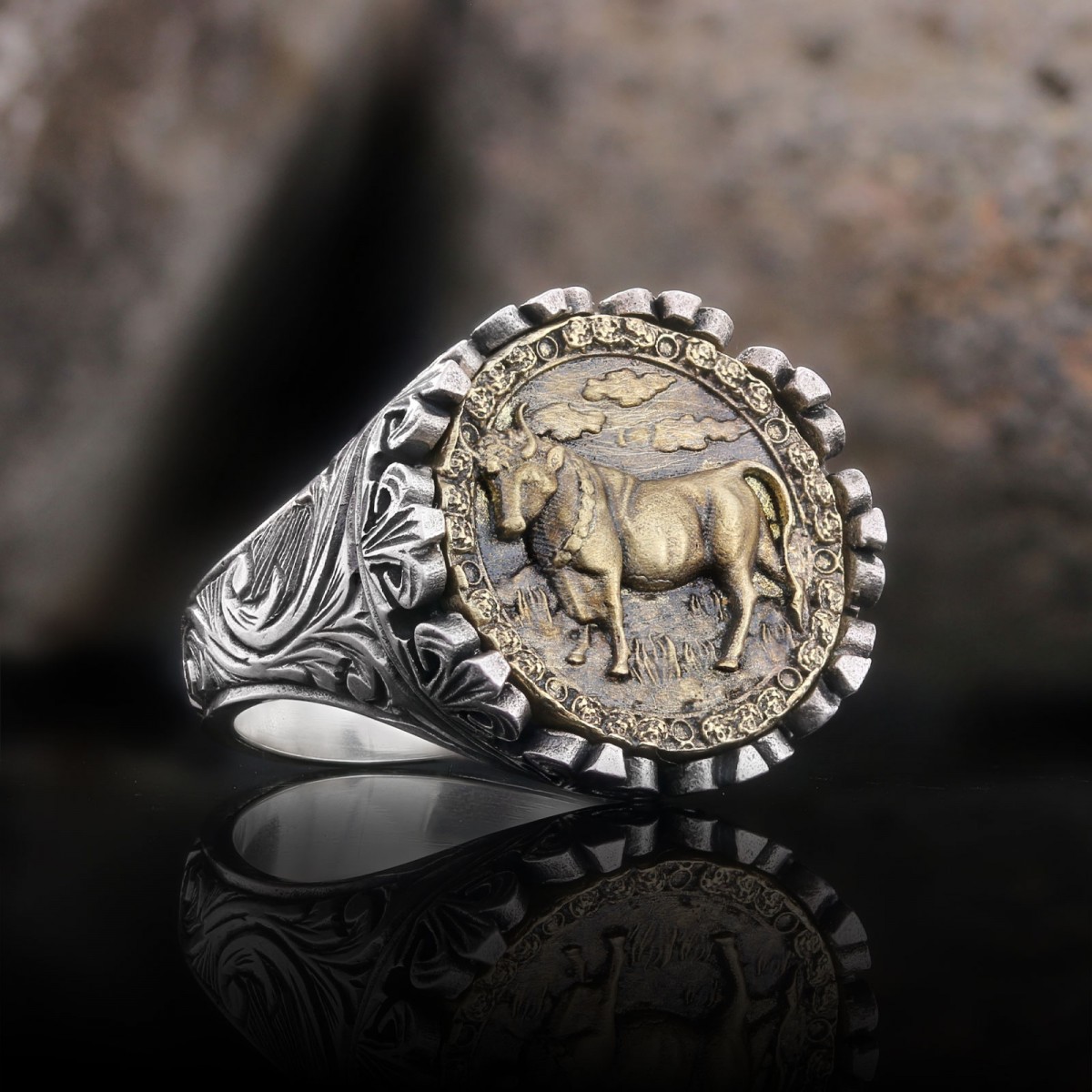 Taurus Sign Ring, 925 Sterling Silver Taurus Sign Ring Taurus Sign Ring, 925 Sterling Silver Taurus Sign Ring