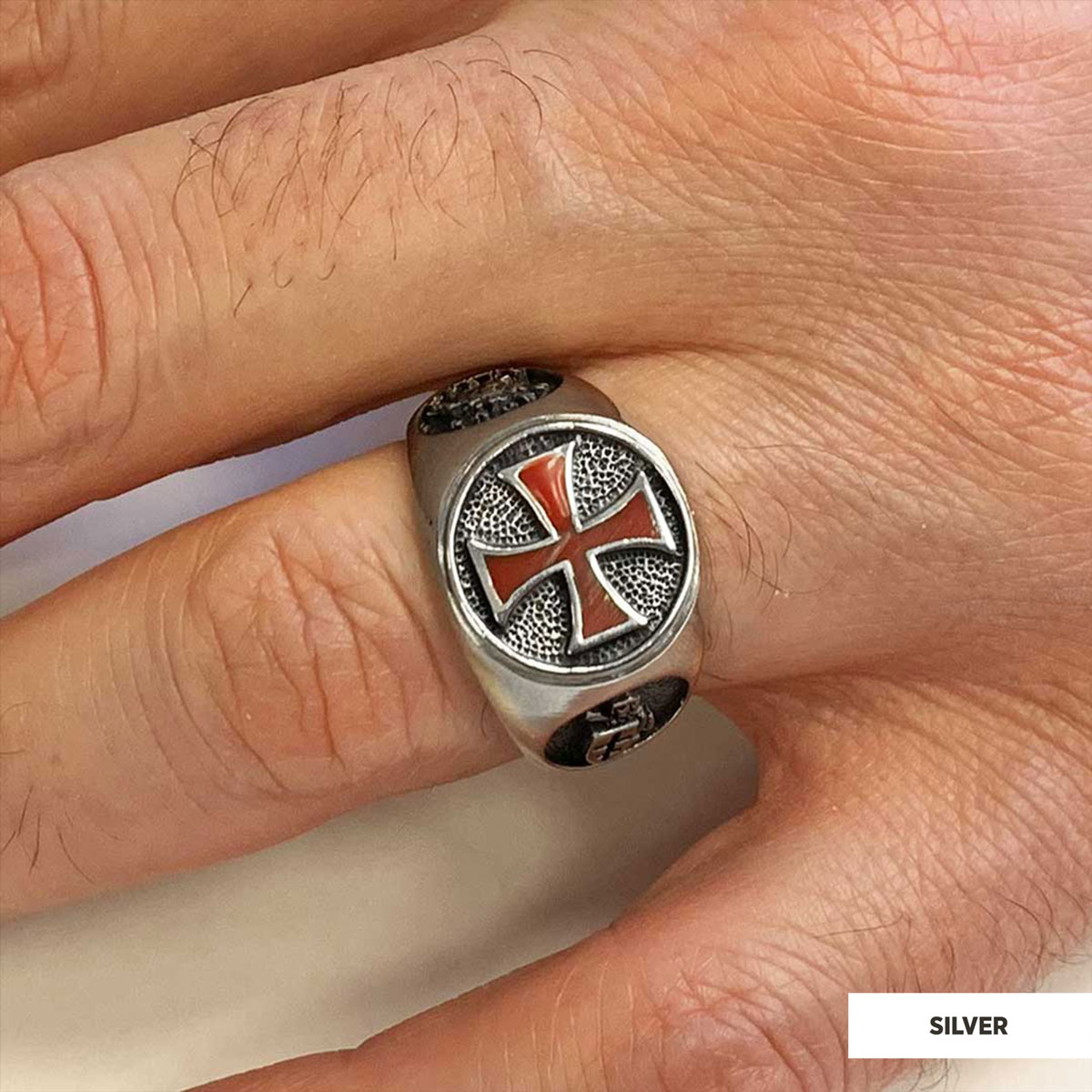 Templar Cross Masonic Ring, Round Signet Mason Ring