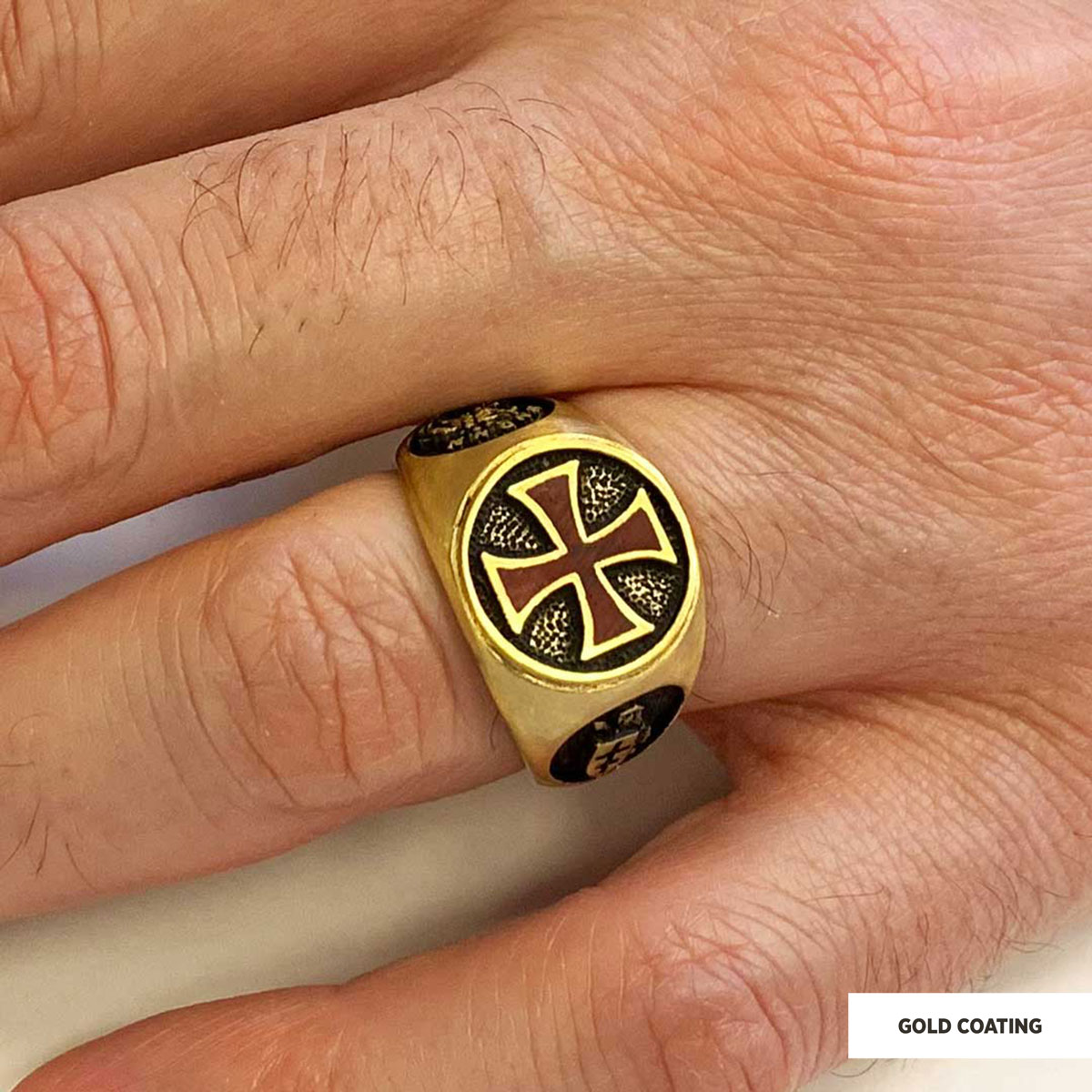 Templar Cross Masonic Ring, Round Signet Mason Ring