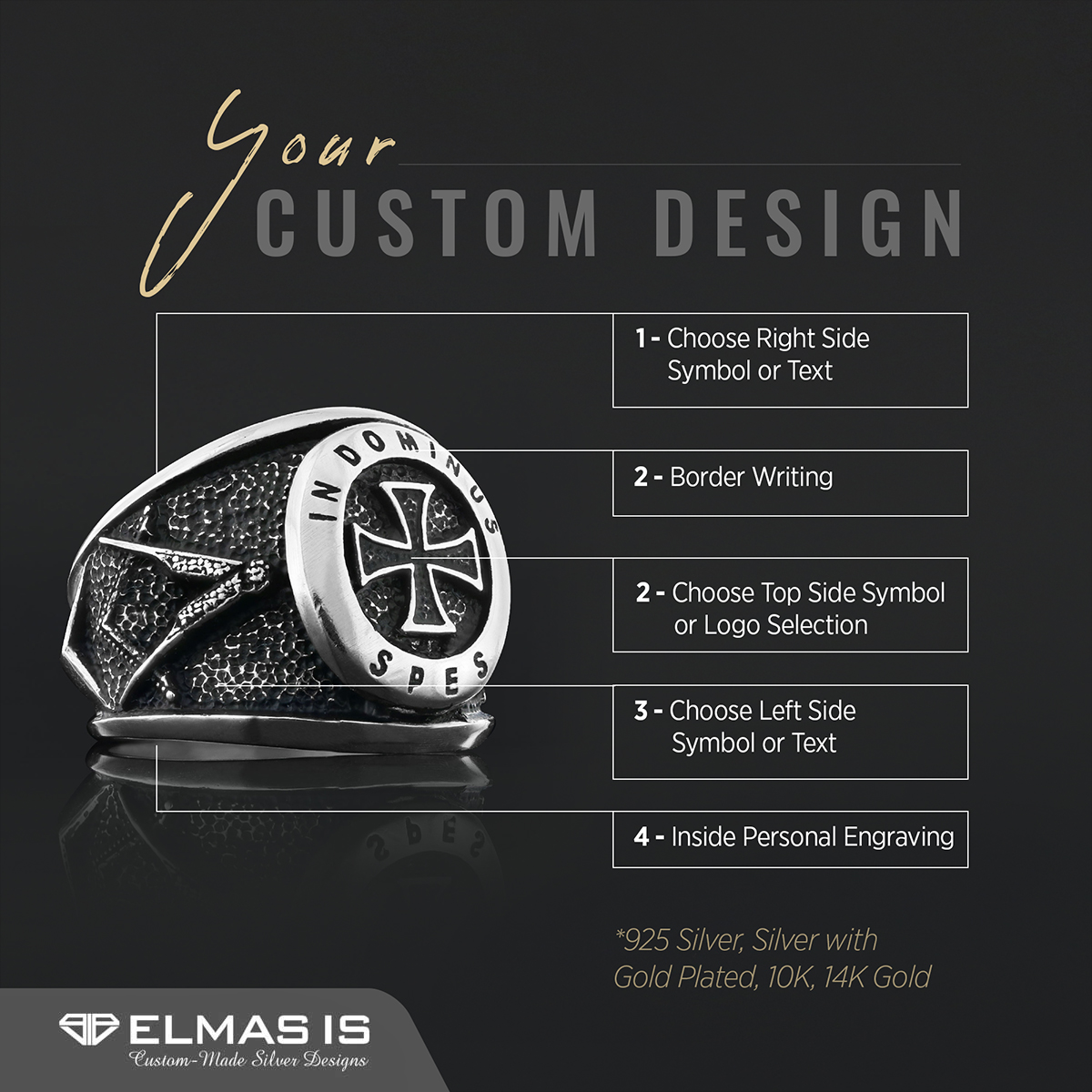 Templar Cross Silver Masonic Ring, Unique Embellished Design for Master Masons