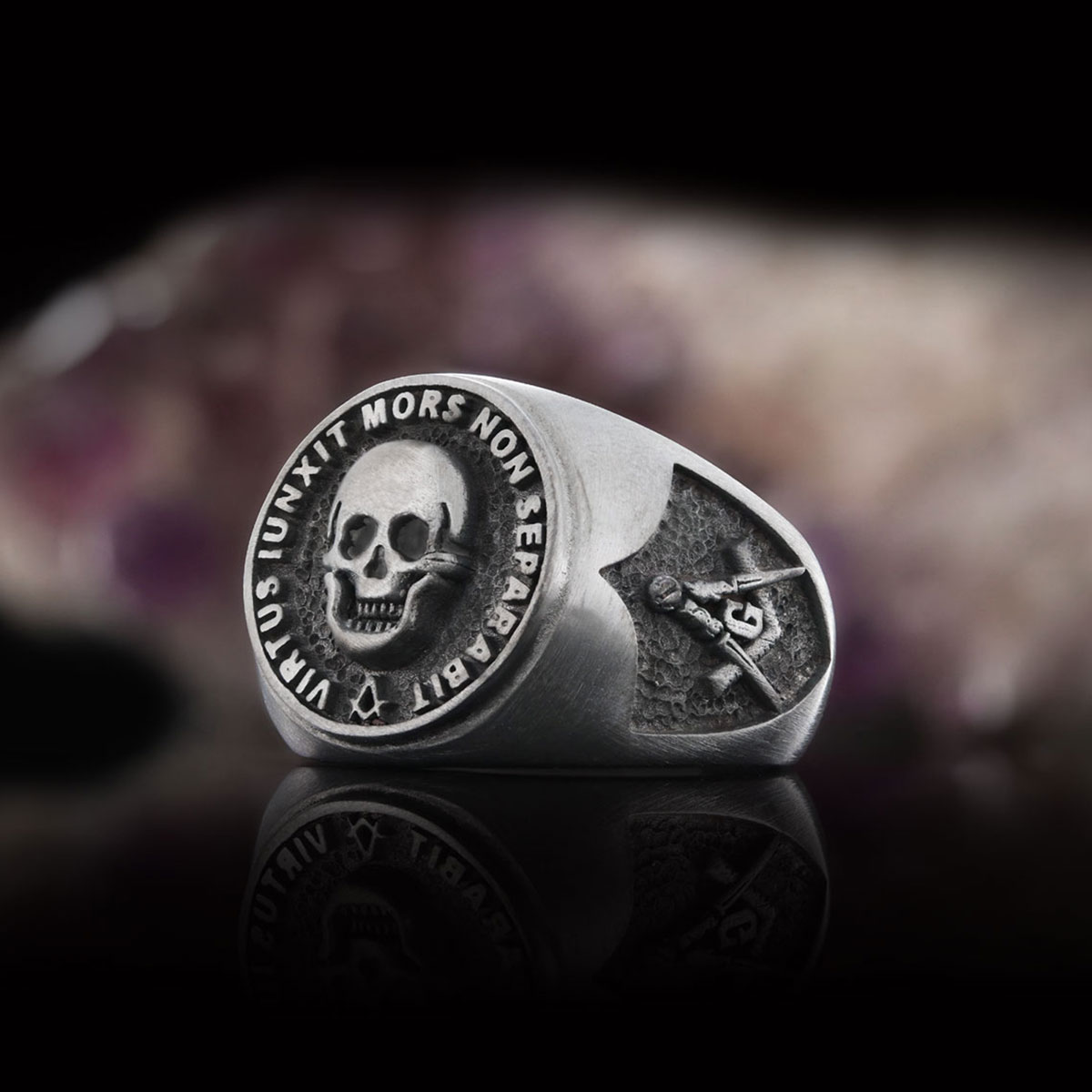 The Skull Masonic Ring, Handcrafted Sterling Silver Mason Ring, Elegant Masonic Ring