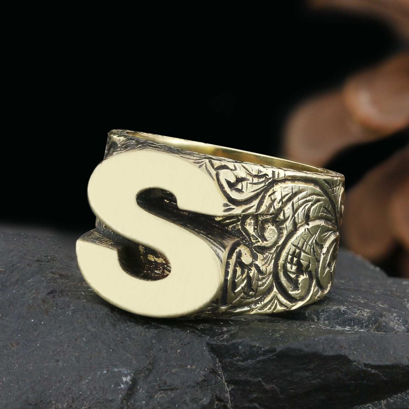 Fancy S Letter Gold Ring Designs - Temu
