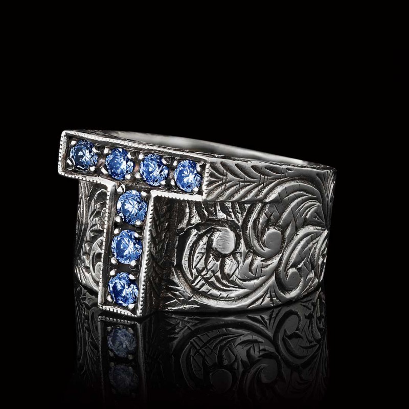 Unique Design Handmade Monogram T Bold Alphabet Ring