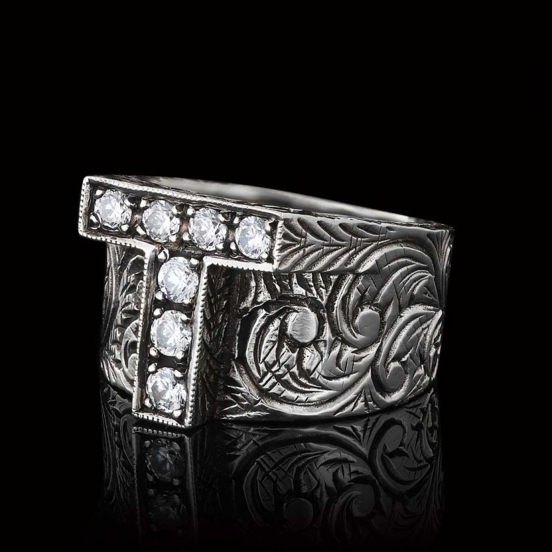 Unique Design Handmade Monogram T Bold Alphabet Ring