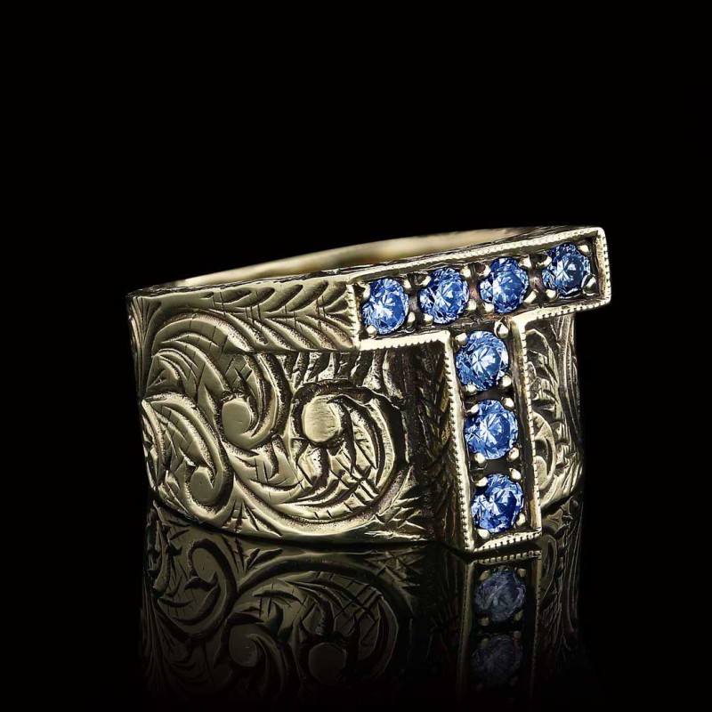 Unique Design Handmade Monogram T Bold Alphabet Ring