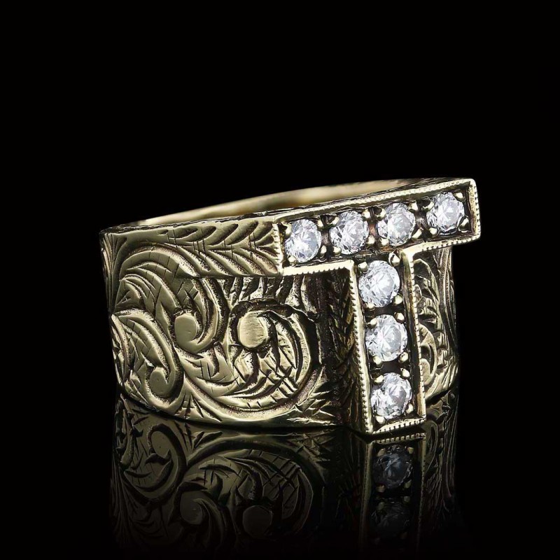 Unique Design Handmade Monogram T Bold Alphabet Ring