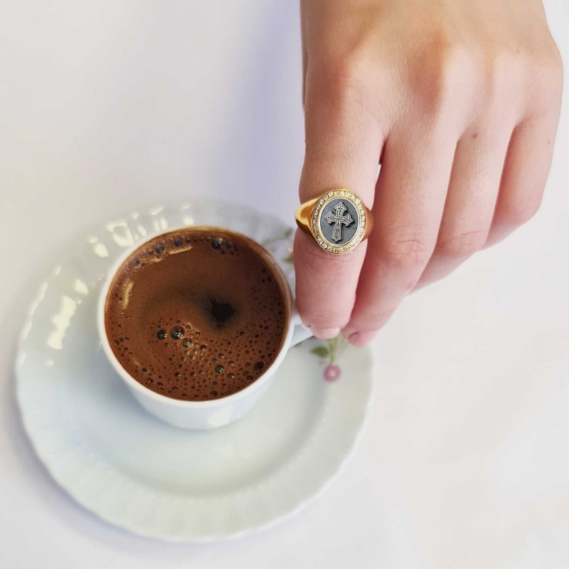 Unique Design Oval Sterling Silver Christian Cross Women Ring