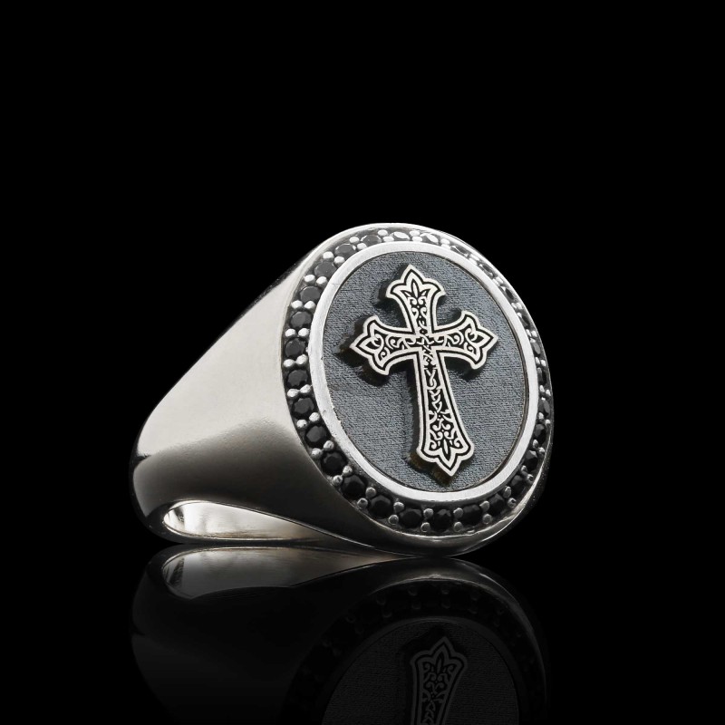 Unique Design Oval Sterling Silver Christian Cross Women Ring