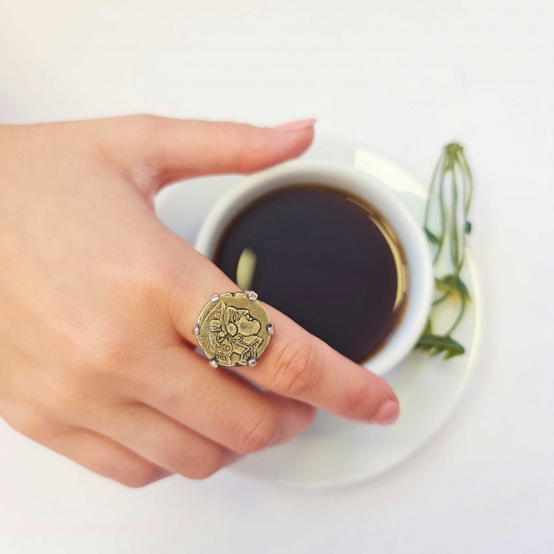Unique Design Sterling Silver Athena Coin Women Ring