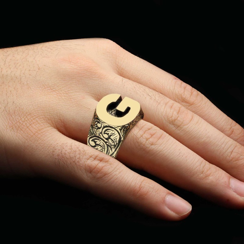 Unique Design Sterling Silver Letter  G Ring