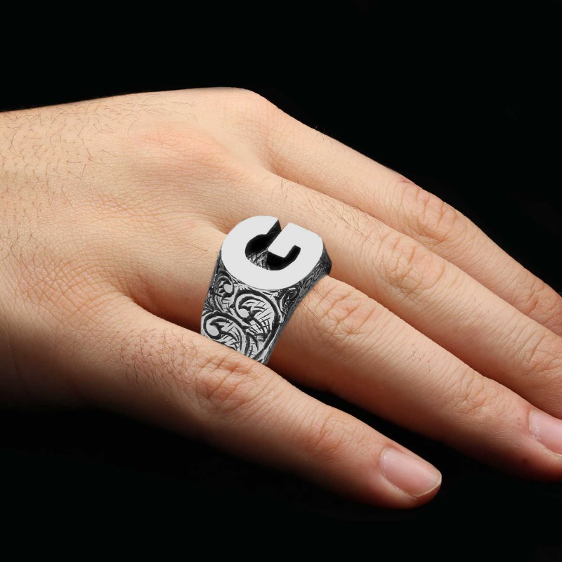 Unique Design Sterling Silver Letter  G Ring