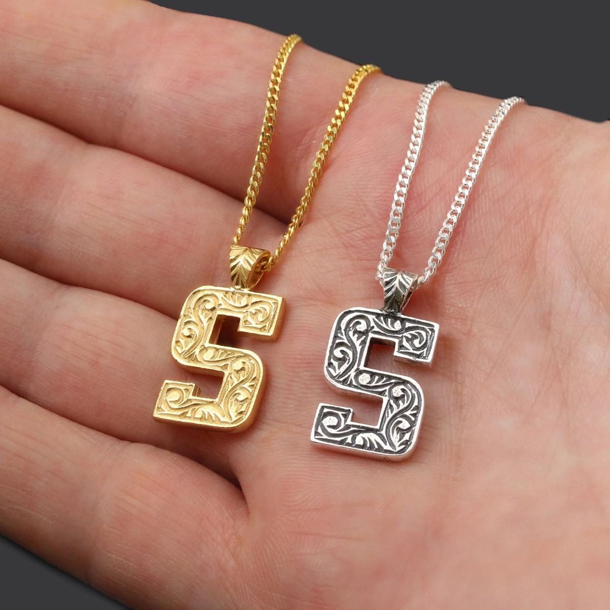 Unisex Special Design Letter Handmade Monogram S Sterling Silver Necklace