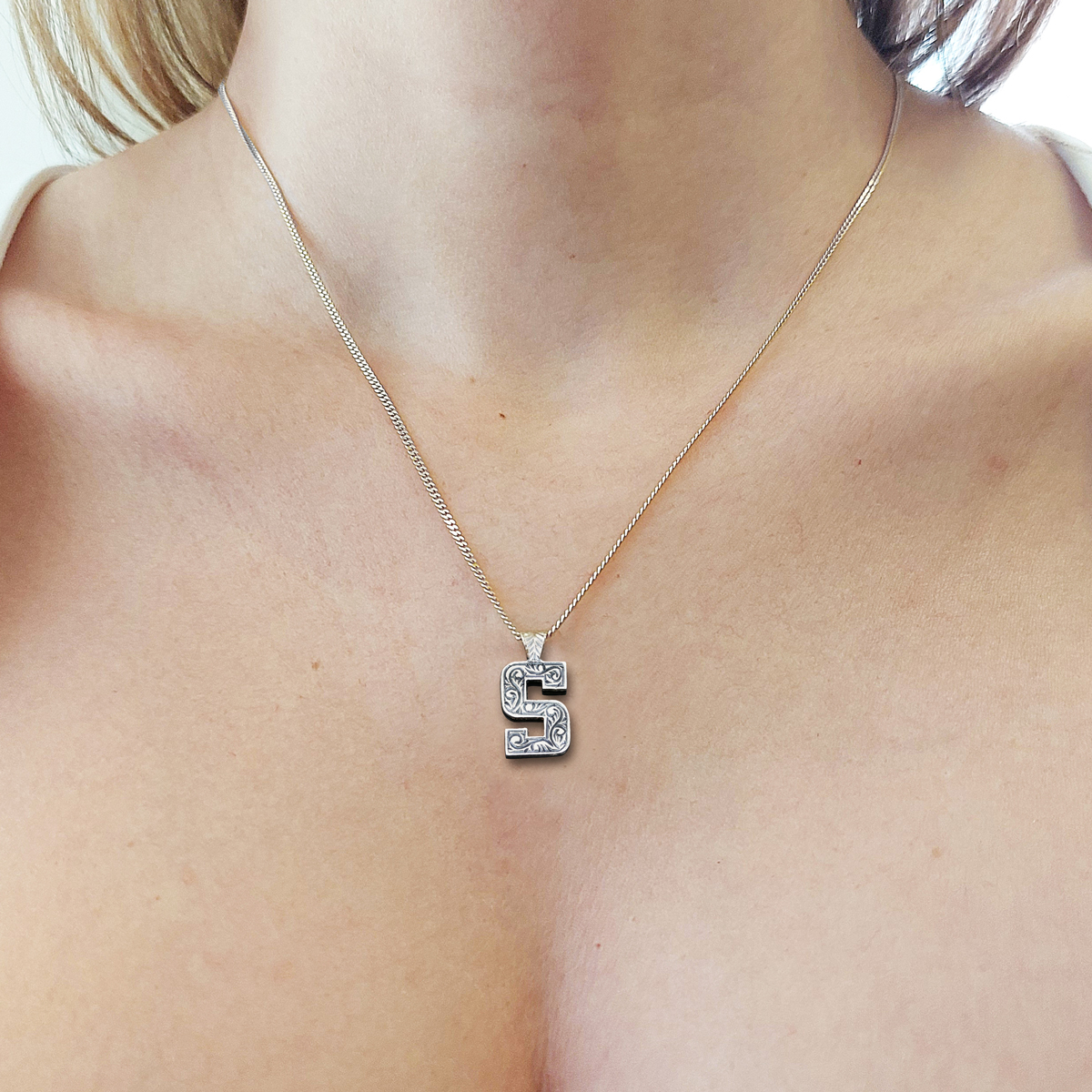 Unisex Special Design Letter Handmade Monogram S Sterling Silver Necklace Unisex Special Design Letter Handmade Monogram S Sterling Silver Necklace