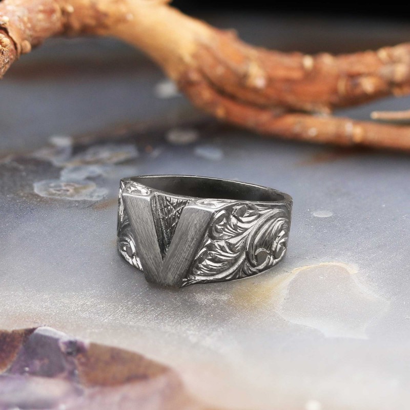 V Letter 925 Sterling Silver Women Ring