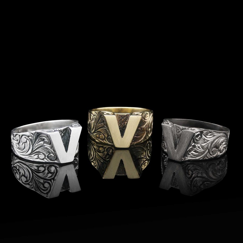 V Letter 925 Sterling Silver Women Ring