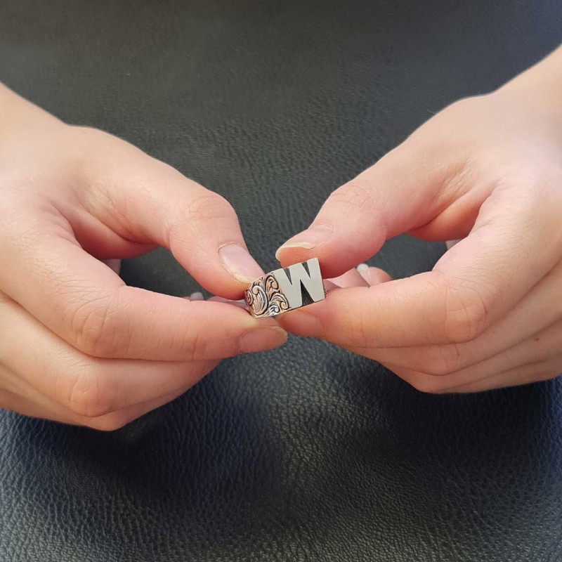 W Letter Monogram 925 Sterling Silver Women Ring