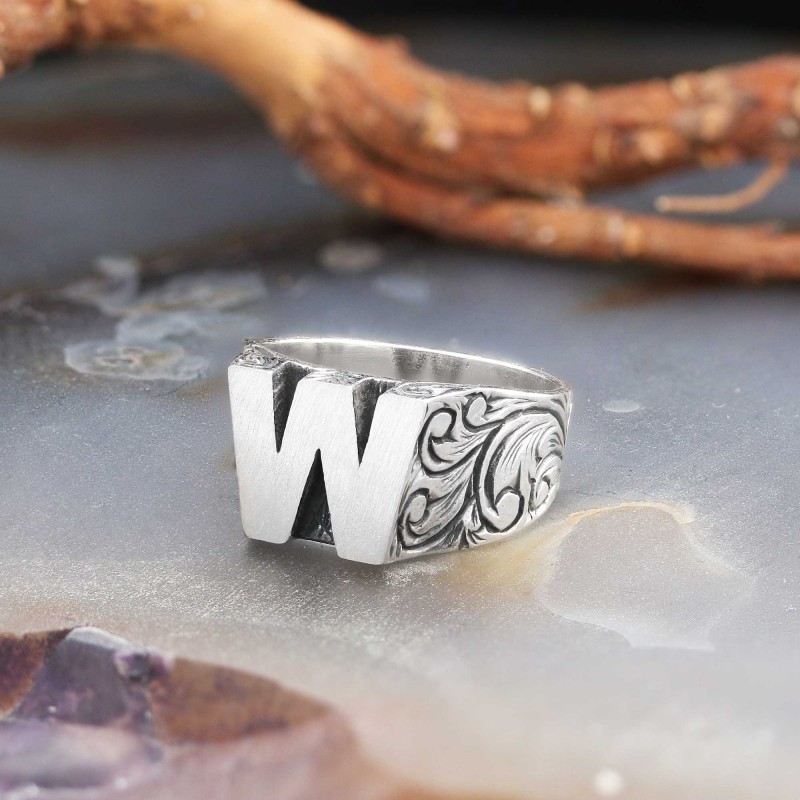 W Letter Monogram 925 Sterling Silver Women Ring