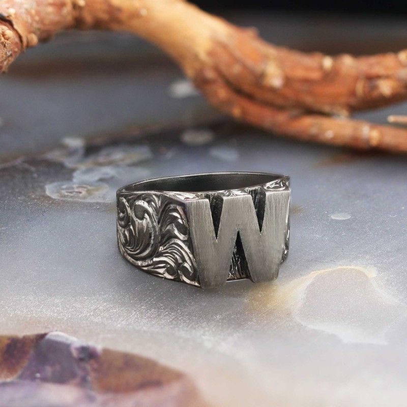 W Letter Monogram 925 Sterling Silver Women Ring