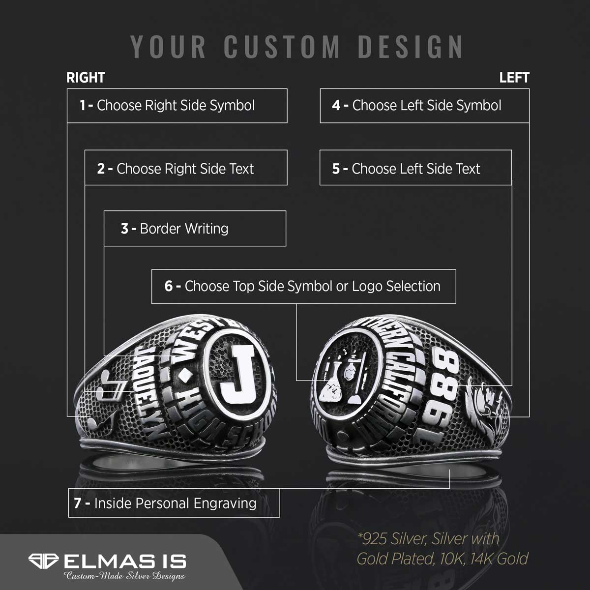 Westbury High School Ring, Üniversity Graduation Ring, Class Ring, College Class Ring