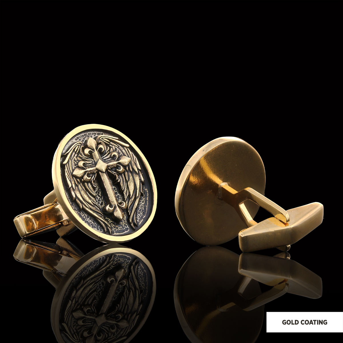 Winged Cross Cufflinks, Christian Jewelry, Gold Plated Cross Cufflinks, Religious Accessory, Crucifix Gift Cufflinks