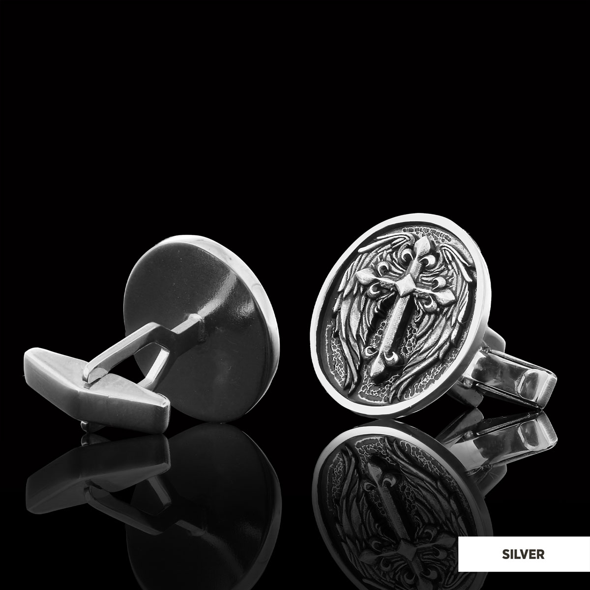 Winged Cross Cufflinks, Christian Jewelry, Gold Plated Cross Cufflinks, Religious Accessory, Crucifix Gift Cufflinks