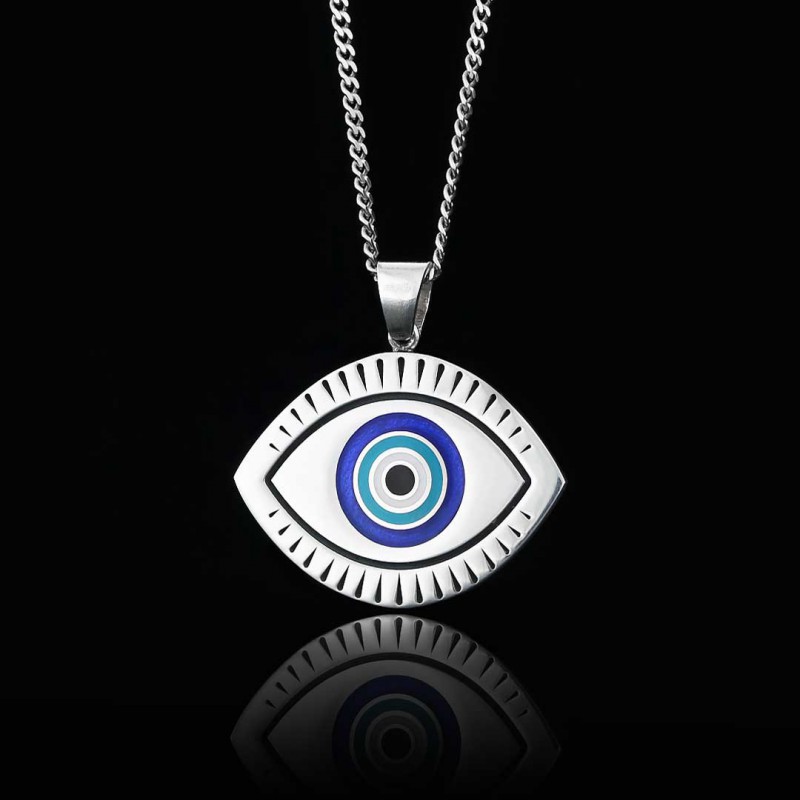 Blue Evil Eye Beads Sterling Silver Pendant