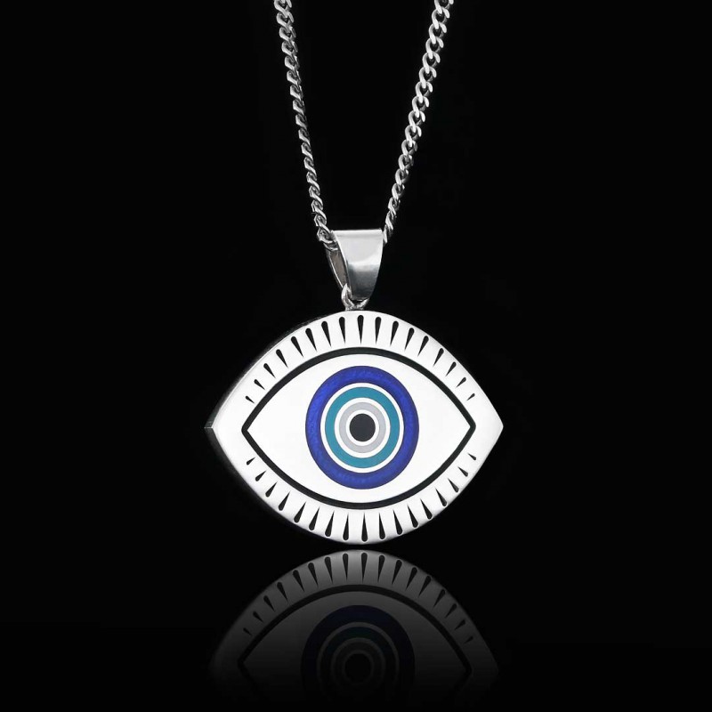 Blue Evil Eye Beads Sterling Silver Pendant