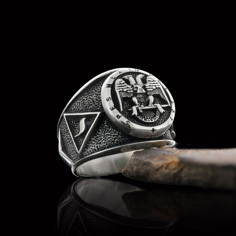 32nd Degree Masonic Ring, Two-Headed Eagle Ring, Engraved