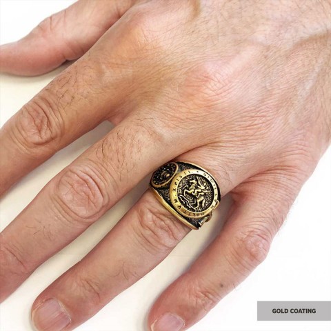 32nd Degree Masonic Ring, Two-Headed Eagle Ring, Engraved Freemason Ring, Masonic Symbol Signet Ring