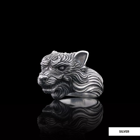 3D Wolf Head Ring, Silver Wolf Ring, Animal Jewelry, Gift for Her