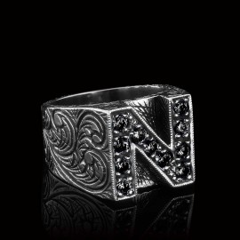 925 Sterling Silver Celtic Letter N Bold Alphabet Ring