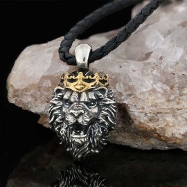 925 Sterling Silver Crown Lion Necklace