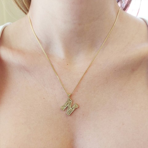 925 Sterling Silver Custom Design Monogram Letter N Necklace