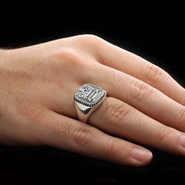 925 Sterling Silver Design Square Engraved Ring