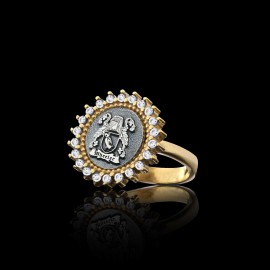 925 Sterling Silver Family Coat of Arms Stone Women Ring