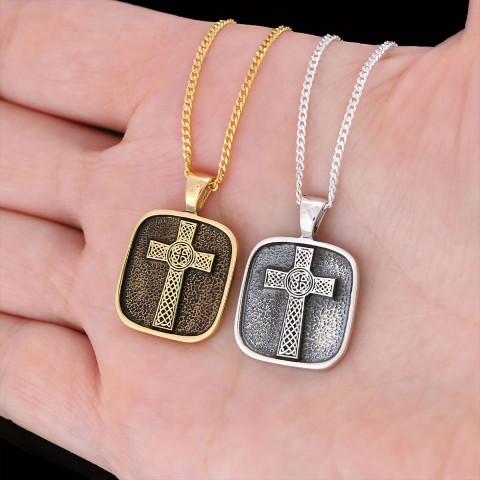 925 Sterling Silver Gold Plated Crusader Christian Necklace, Silver Cross Necklace, Silver Christian Cross Pendants