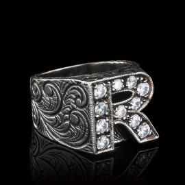 925 Sterling Silver Letter R Bold Alphabet Celtic Ring
