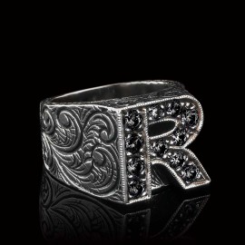 925 Sterling Silver Letter R Bold Alphabet Celtic Ring