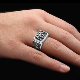 Master Mason Handmade Sterling Silver Men Signet Ring, Freemason Symbol Signet Ring